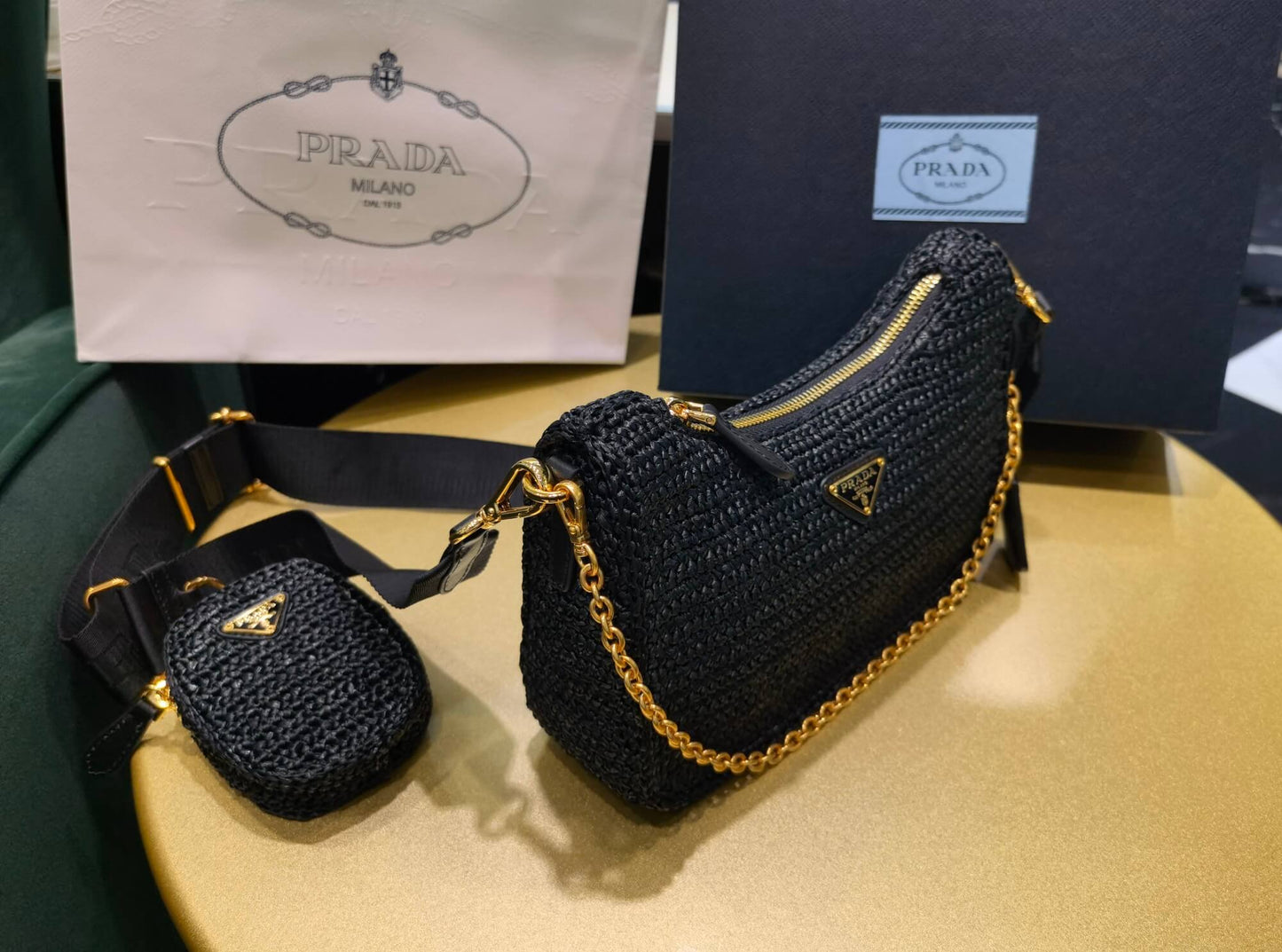 pra 1bh204 three in one hobo shoulder bag 23cm black