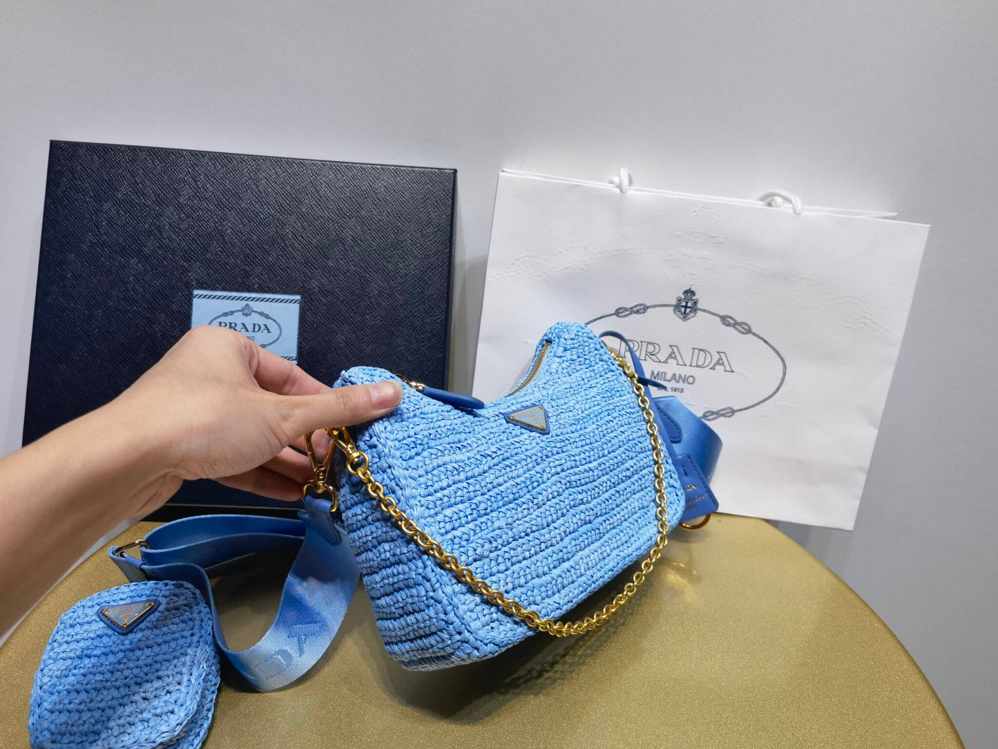 pra 1bh204 three in one hobo shoulder bag 23cm blue