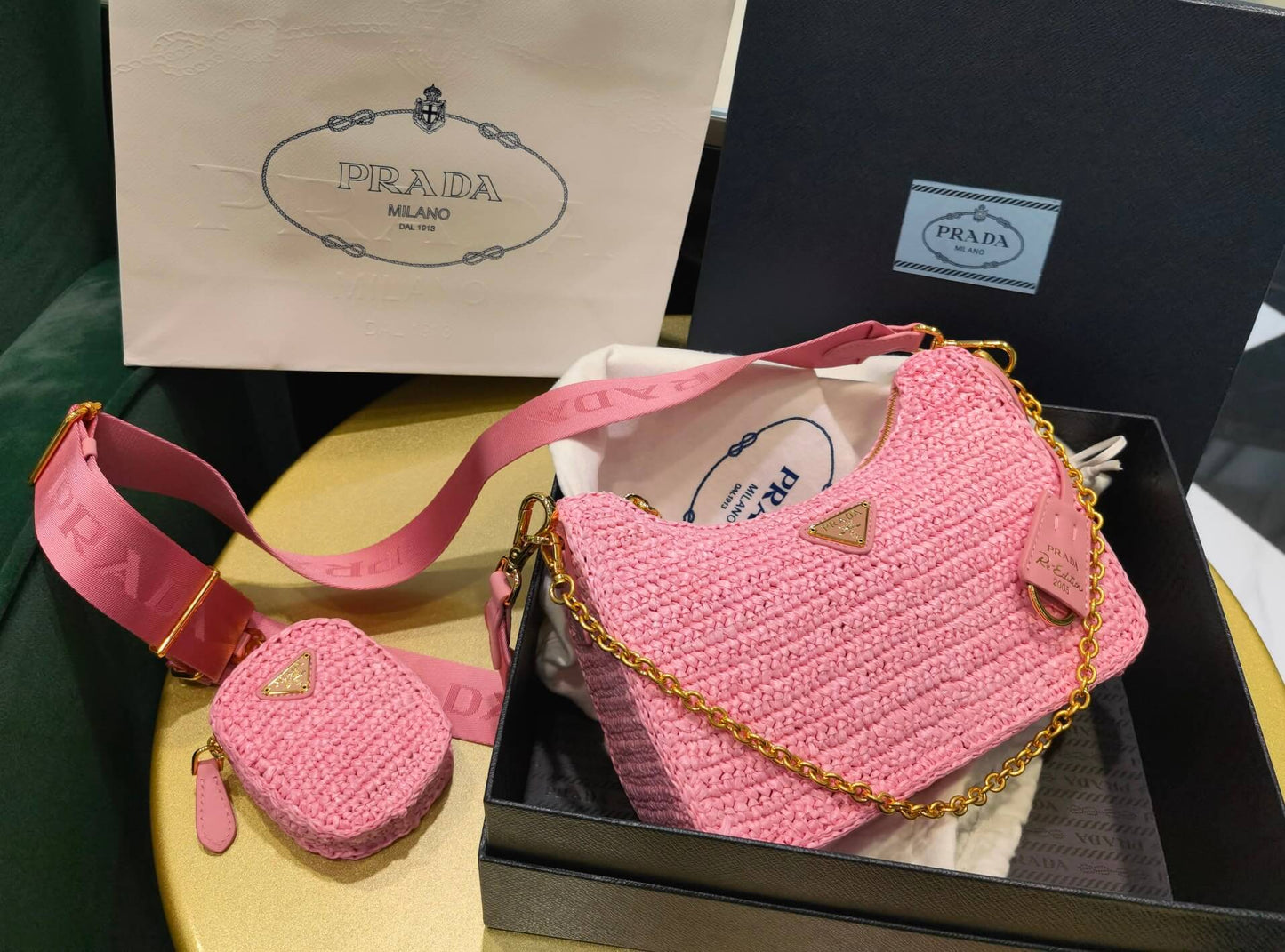 pra 1bh204 three in one hobo shoulder bag 23cm pink