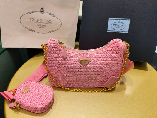 pra 1bh204 three in one hobo shoulder bag 23cm pink