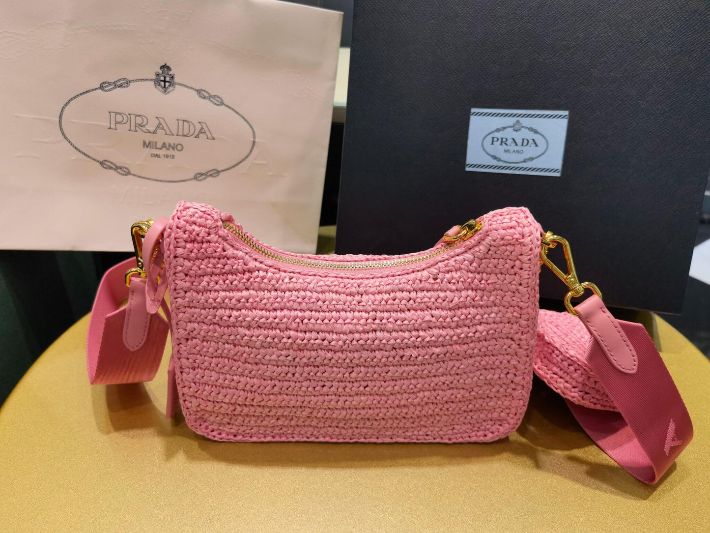 pra 1bh204 three in one hobo shoulder bag 23cm pink