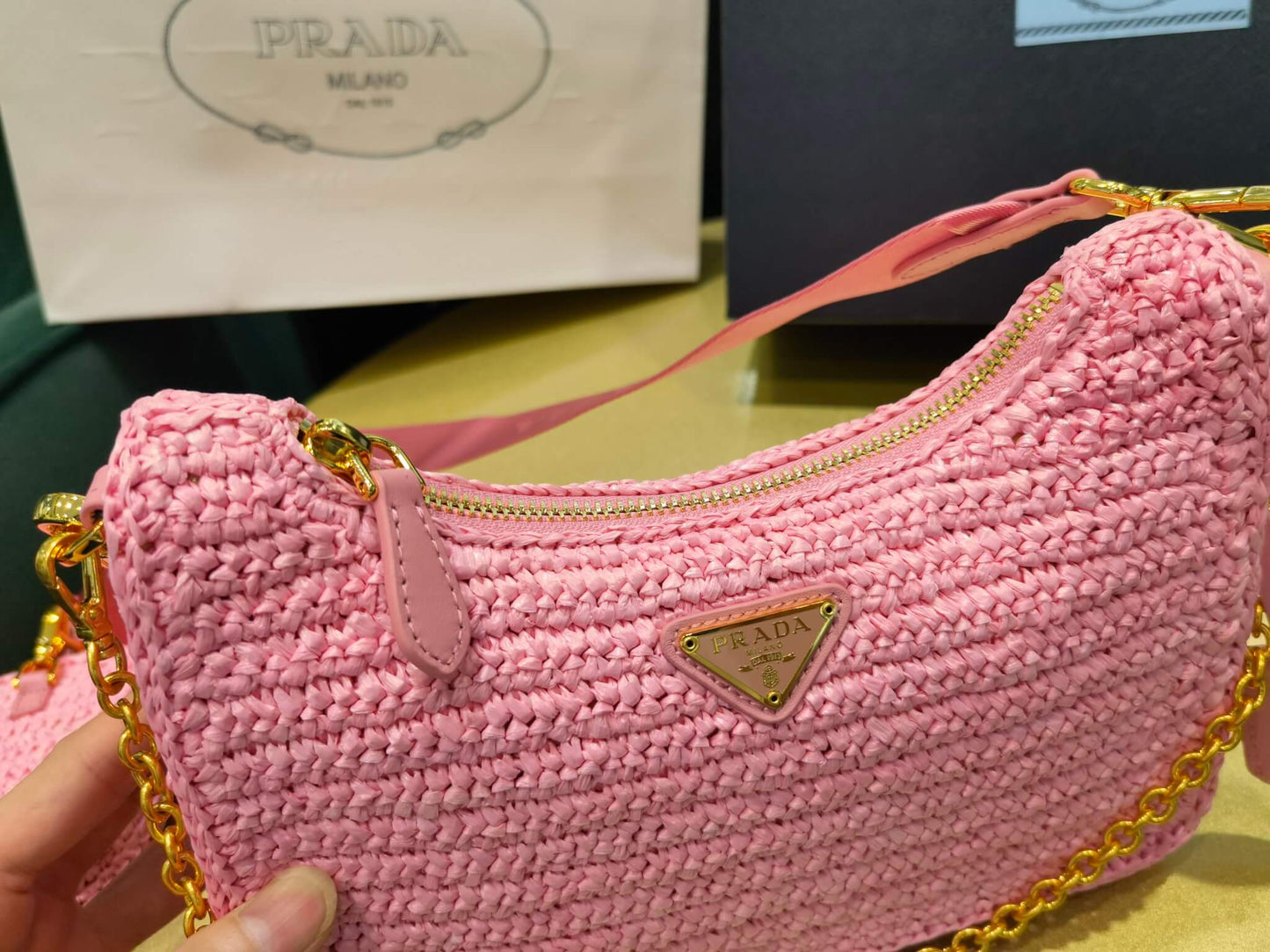 pra 1bh204 three in one hobo shoulder bag 23cm pink