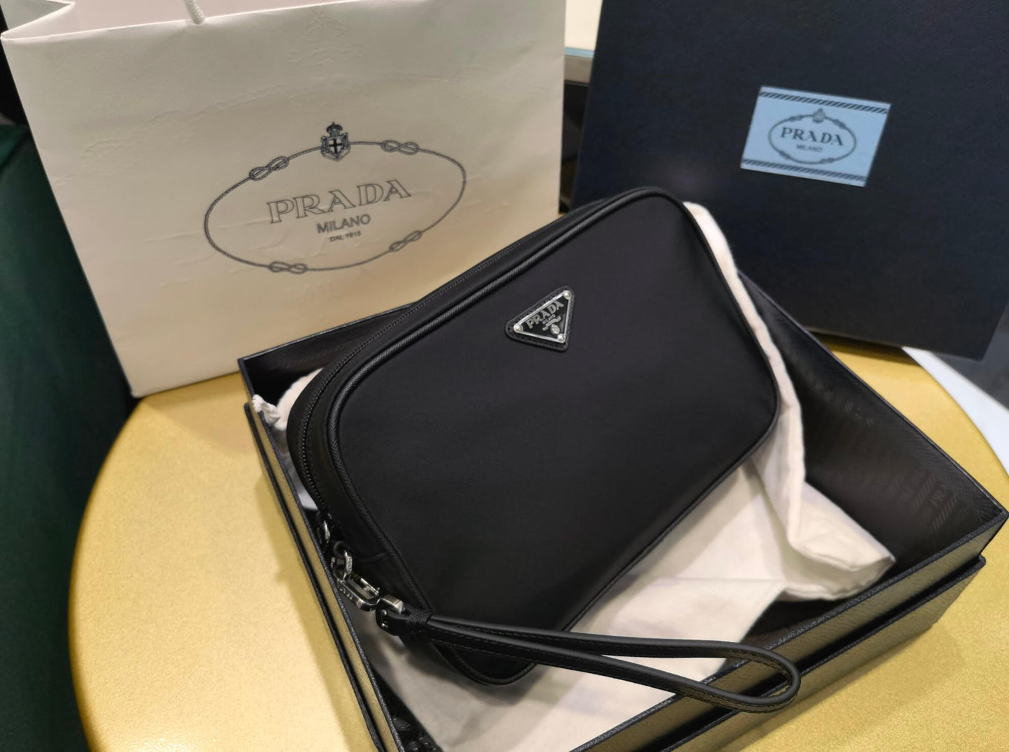 pra 2ne007 cloth handbag saffiano 18cm black free shipping