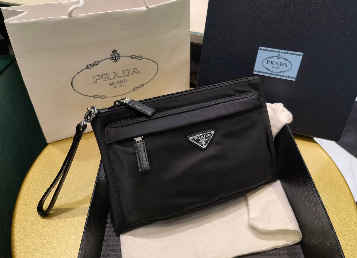 pra 2nh007 cloth handbag saffiano 18cm black free shipping