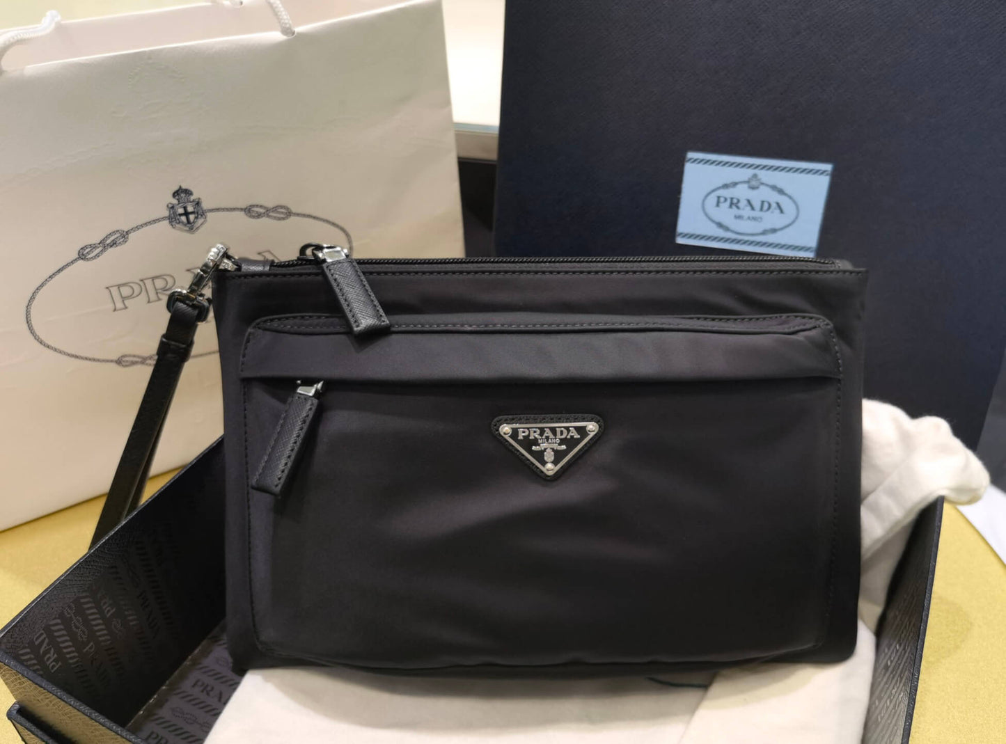 pra 2nh007 cloth handbag saffiano 18cm black free shipping