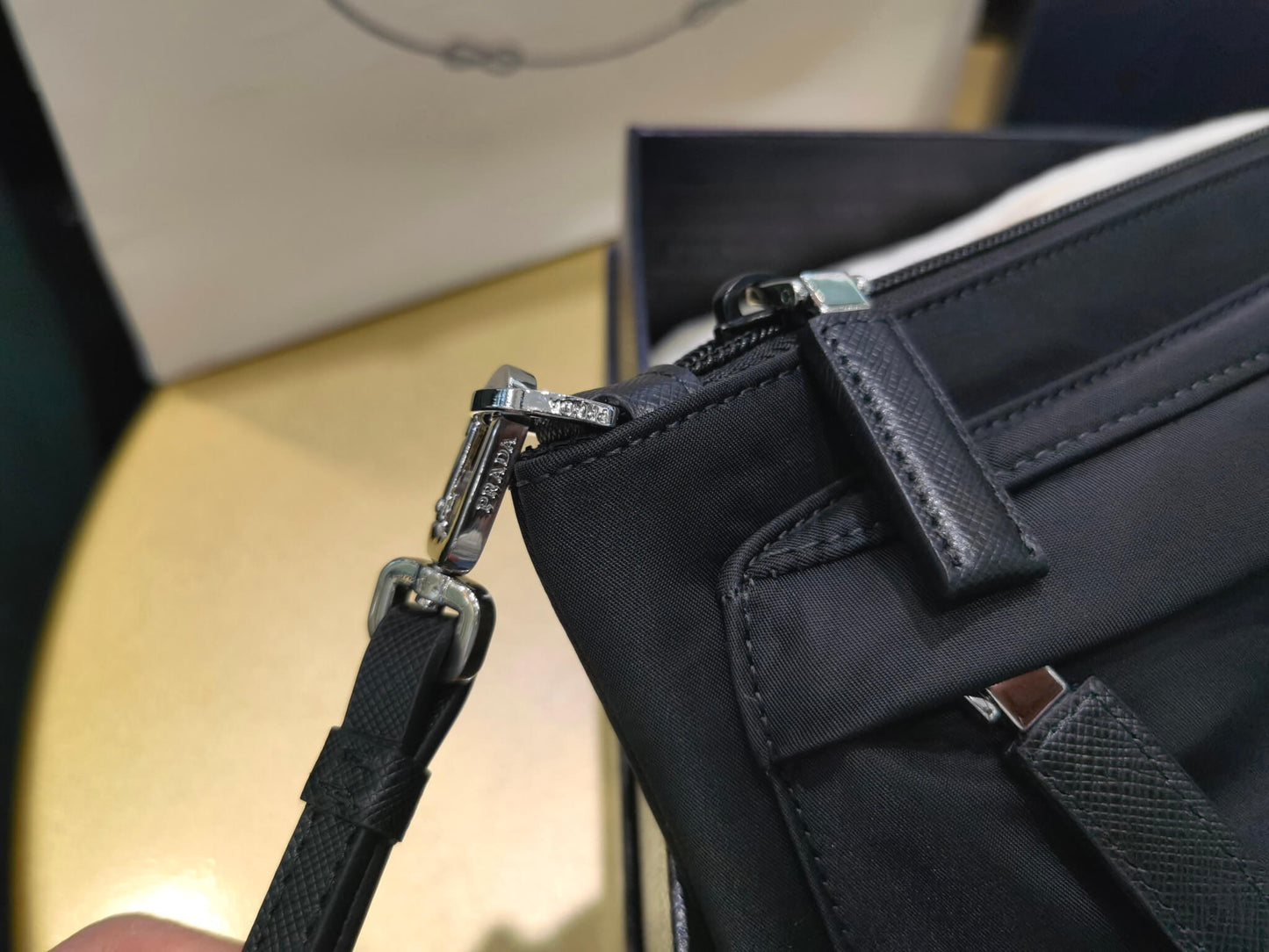 pra 2nh007 cloth handbag saffiano 18cm black free shipping