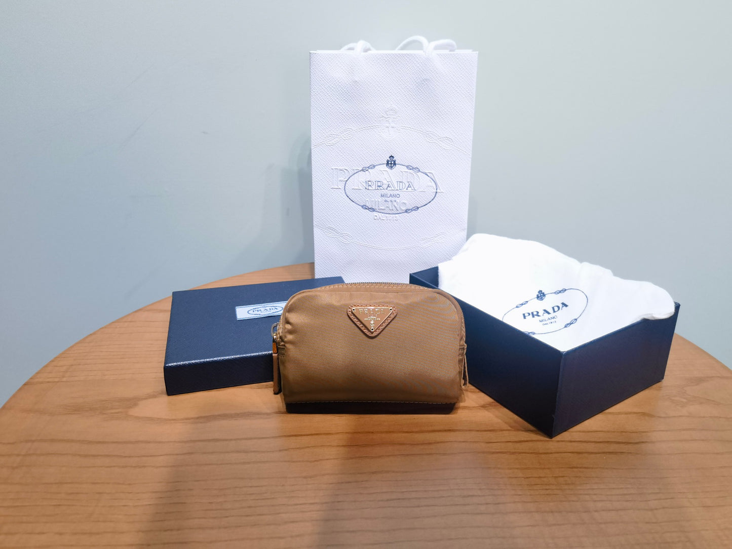 prada New Recycled Nylon Handbag 1NA339 brown gold