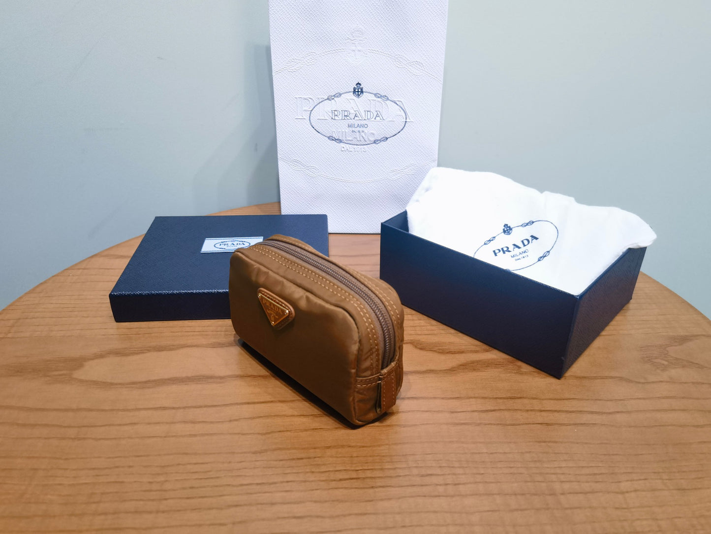 prada New Recycled Nylon Handbag 1NA339 brown gold