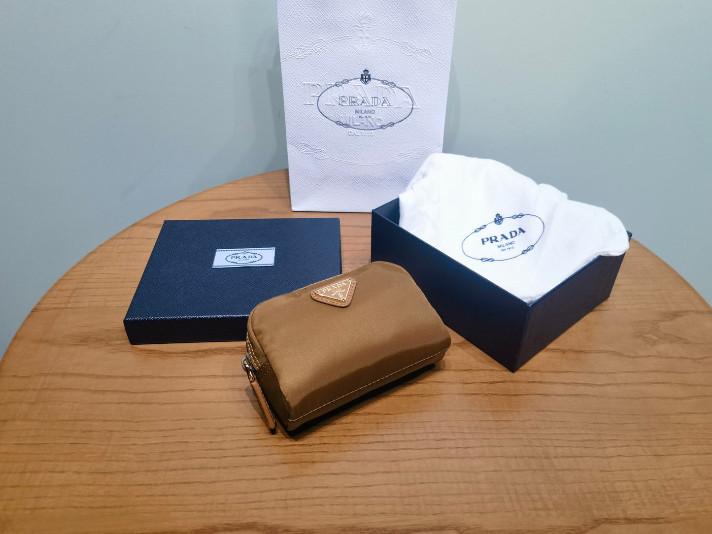 prada New Recycled Nylon Handbag 1NA339 brown gold