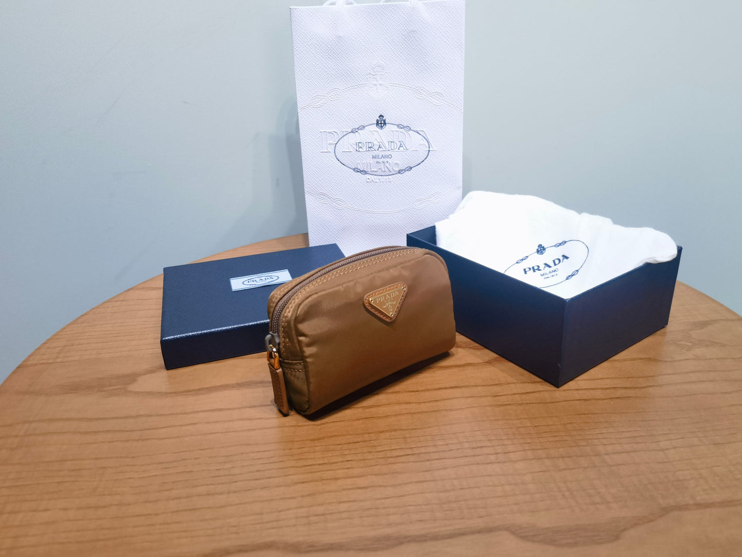 prada New Recycled Nylon Handbag 1NA339 brown gold