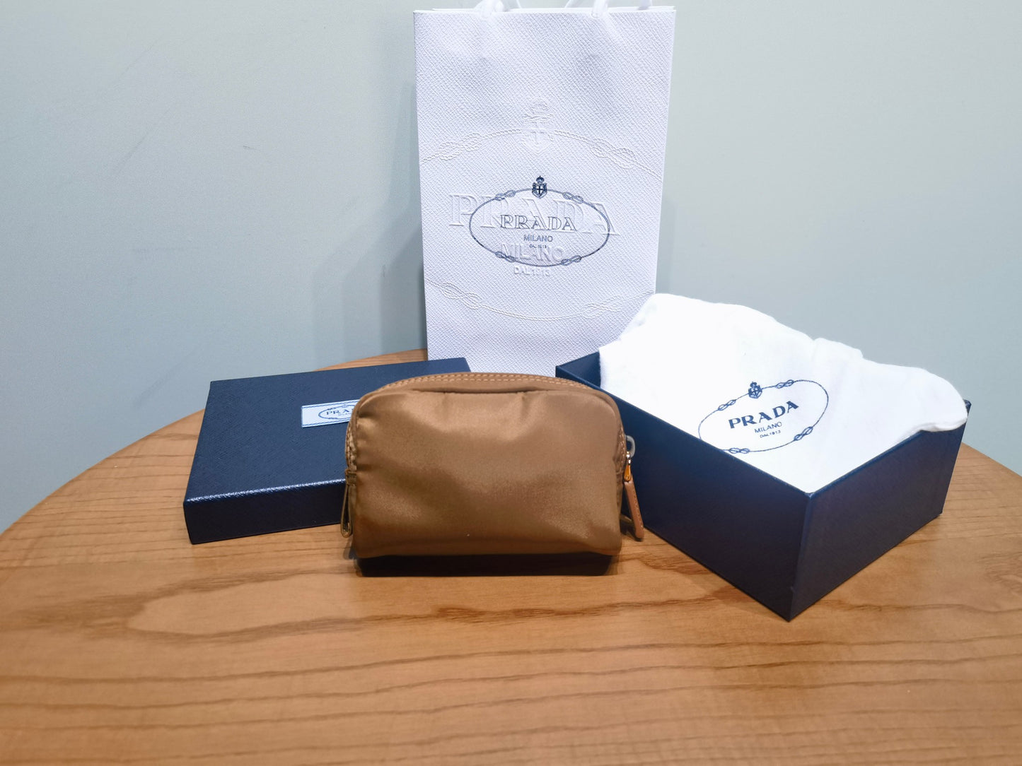 prada New Recycled Nylon Handbag 1NA339 brown gold