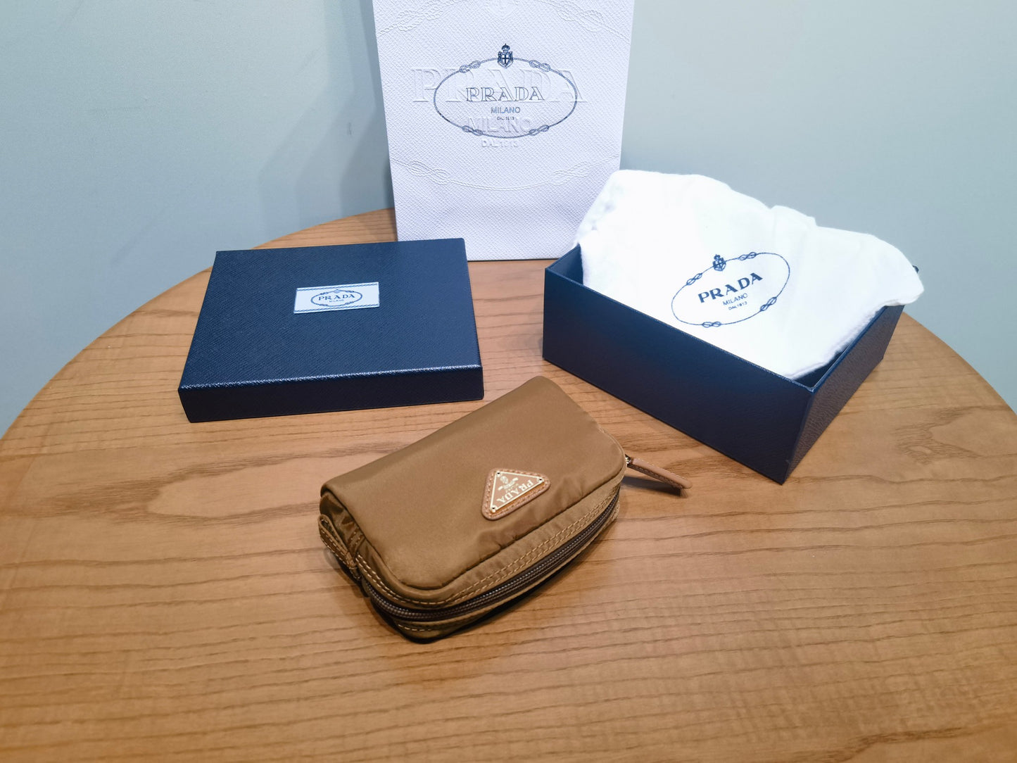 prada New Recycled Nylon Handbag 1NA339 brown gold