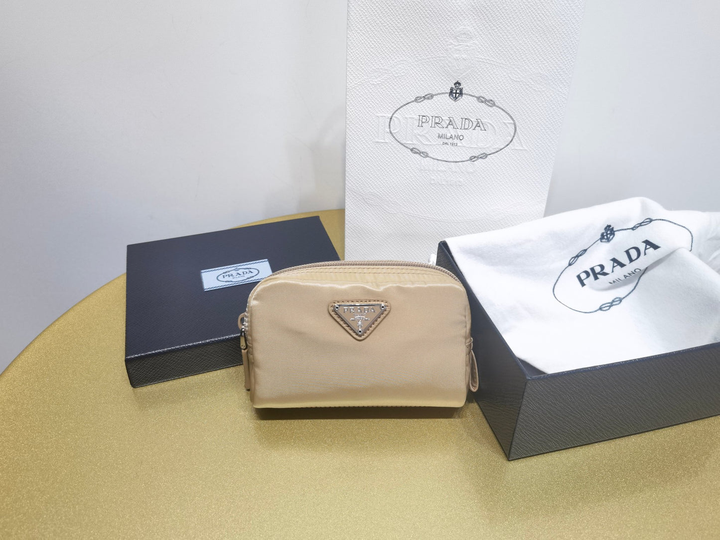 prada New Recycled Nylon Handbag 1NA339 brown silver
