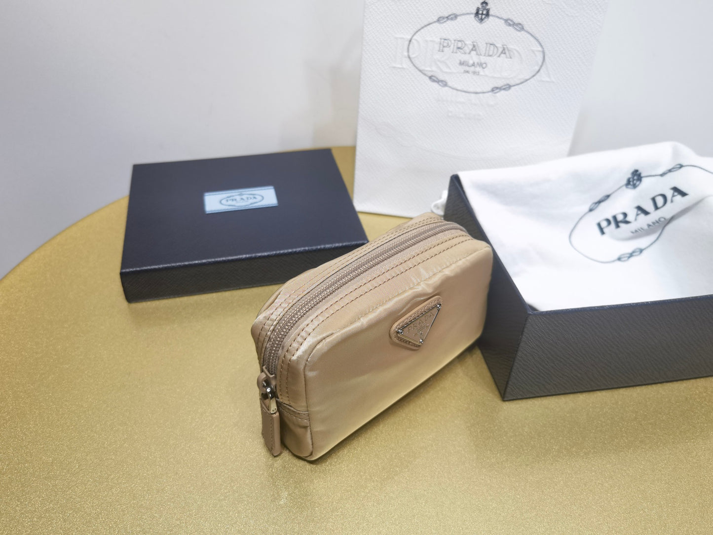 prada New Recycled Nylon Handbag 1NA339 brown silver