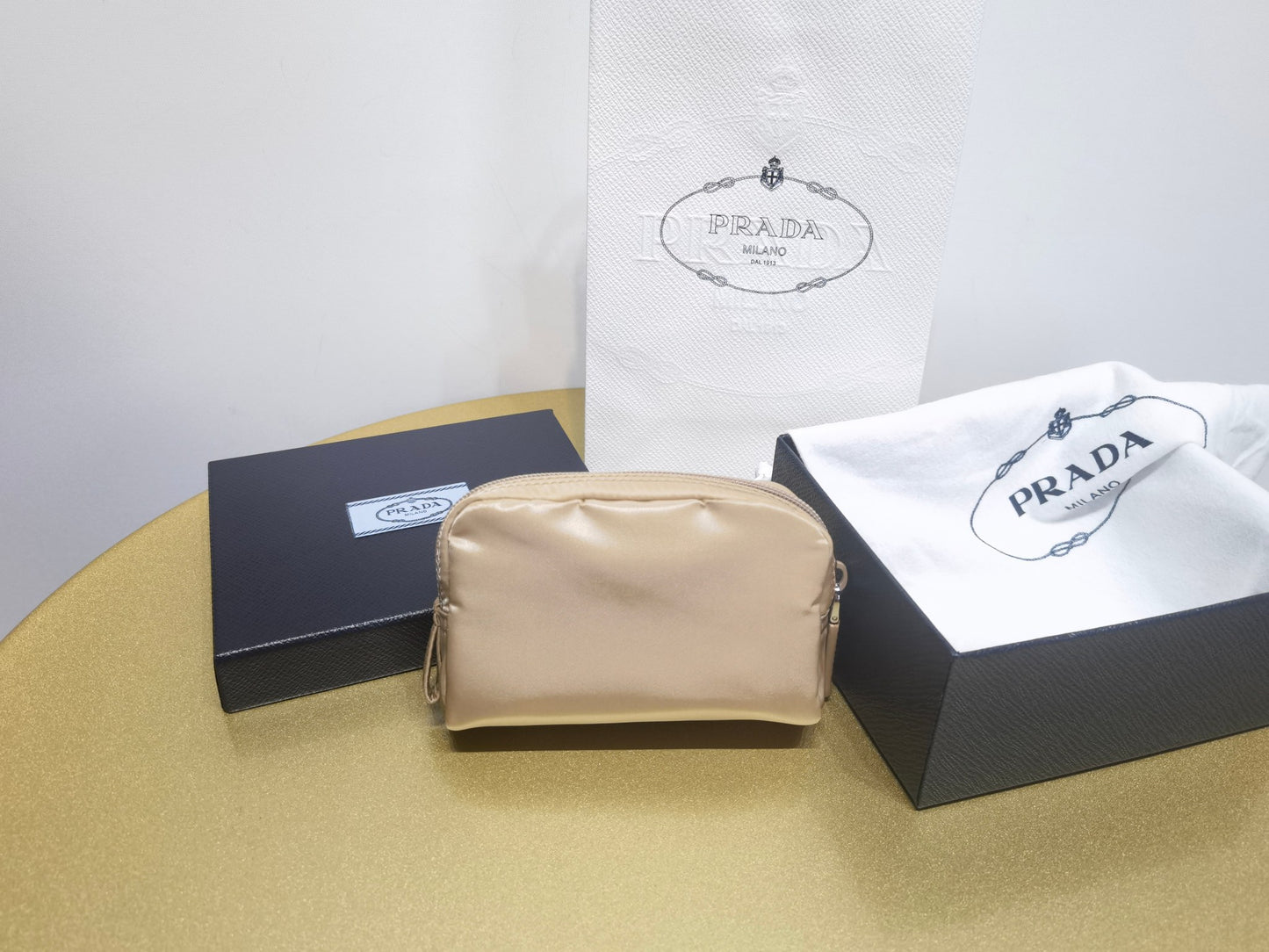 prada New Recycled Nylon Handbag 1NA339 brown silver