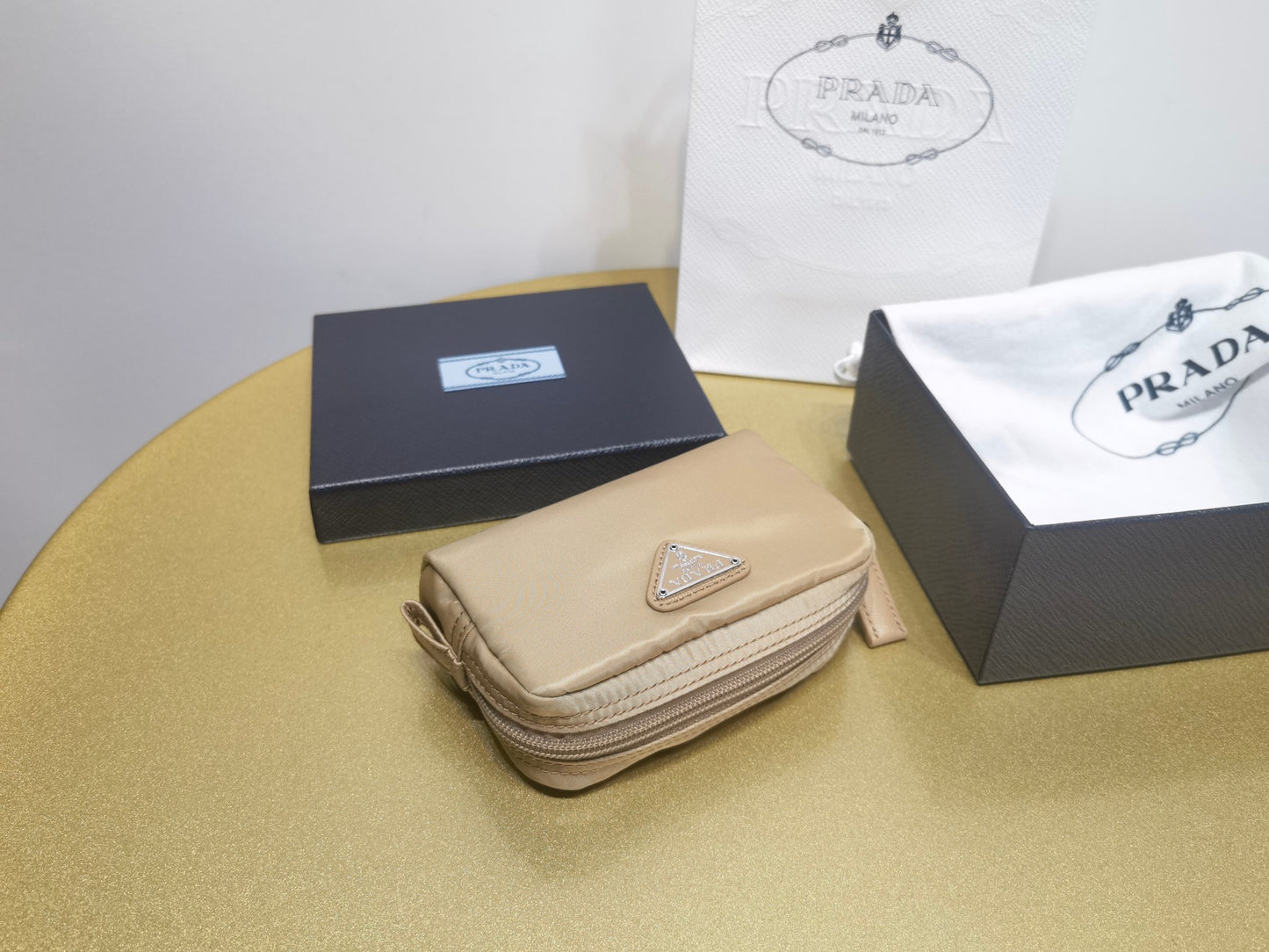 prada New Recycled Nylon Handbag 1NA339 brown silver