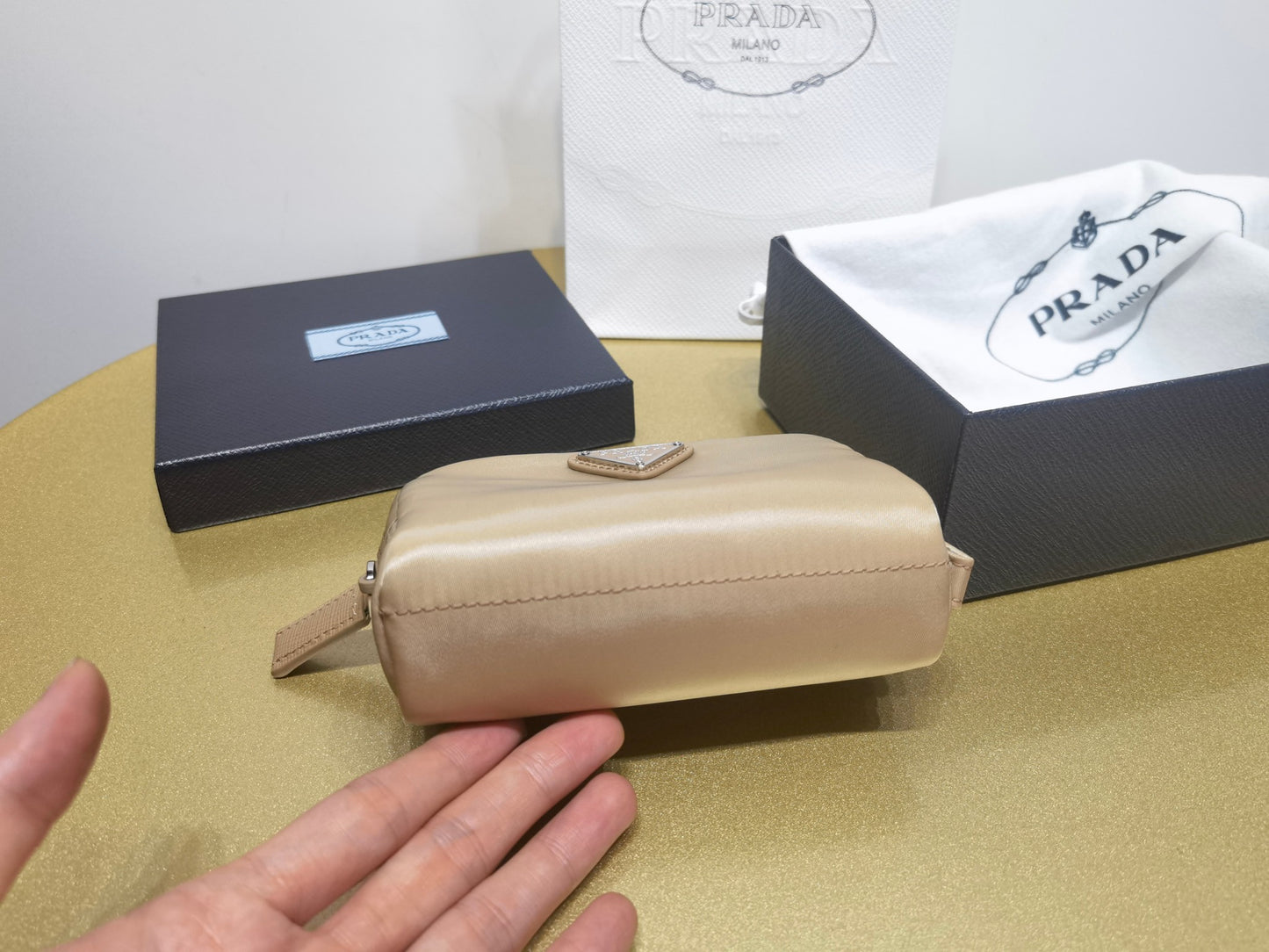 prada New Recycled Nylon Handbag 1NA339 brown silver