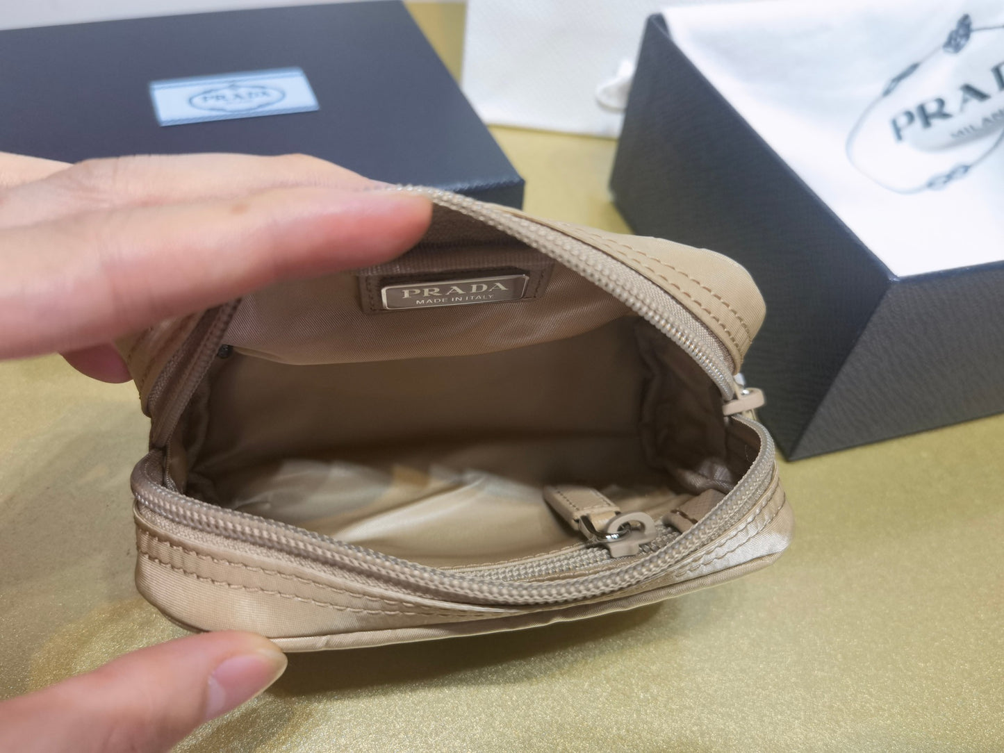 prada New Recycled Nylon Handbag 1NA339 brown silver