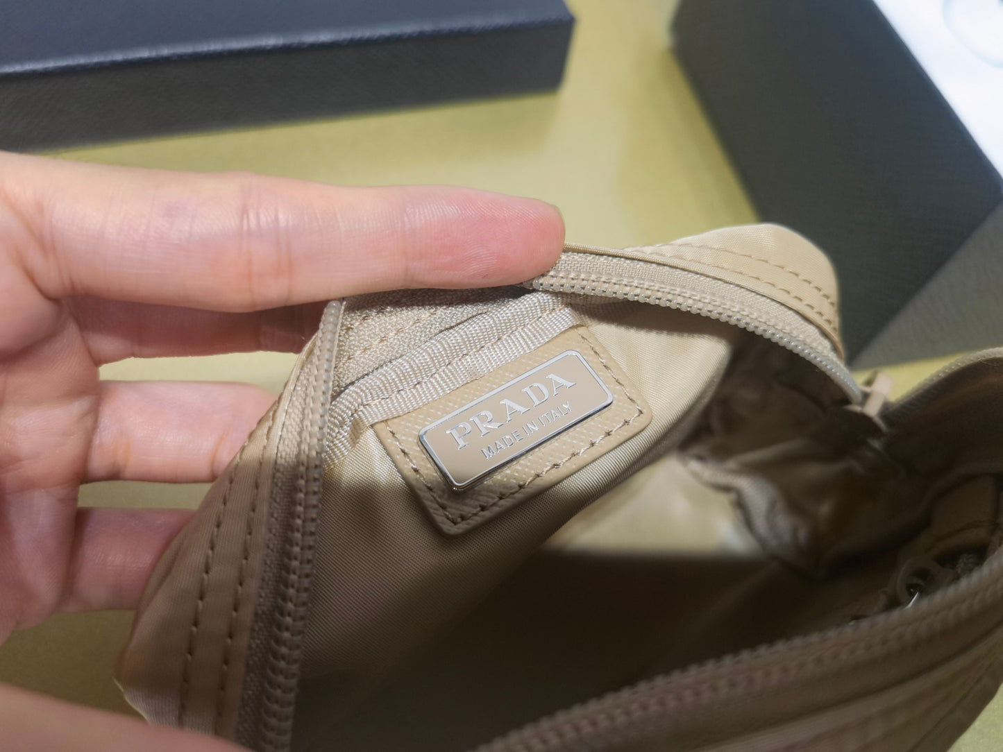 prada New Recycled Nylon Handbag 1NA339 brown silver