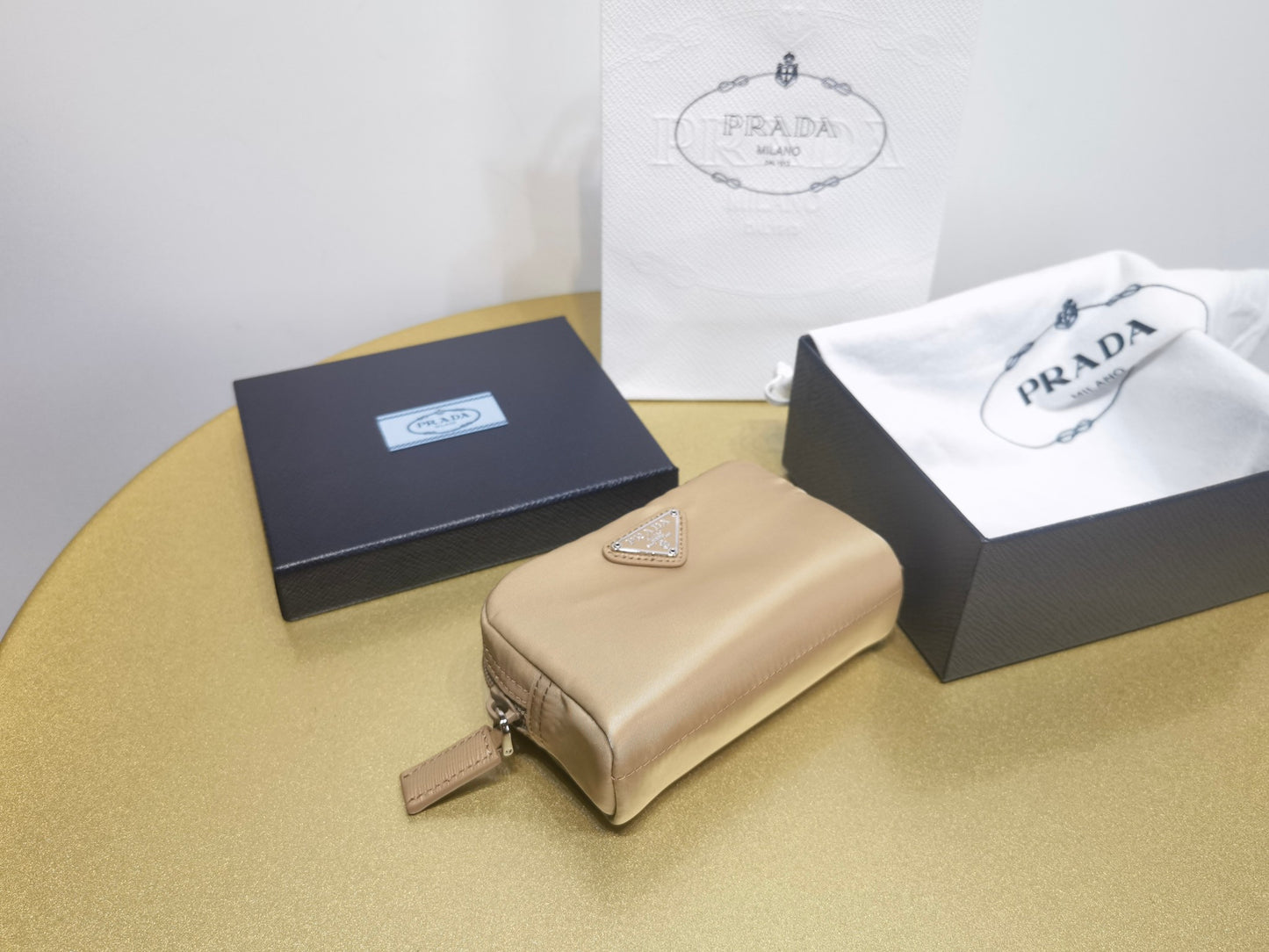 prada New Recycled Nylon Handbag 1NA339 brown silver