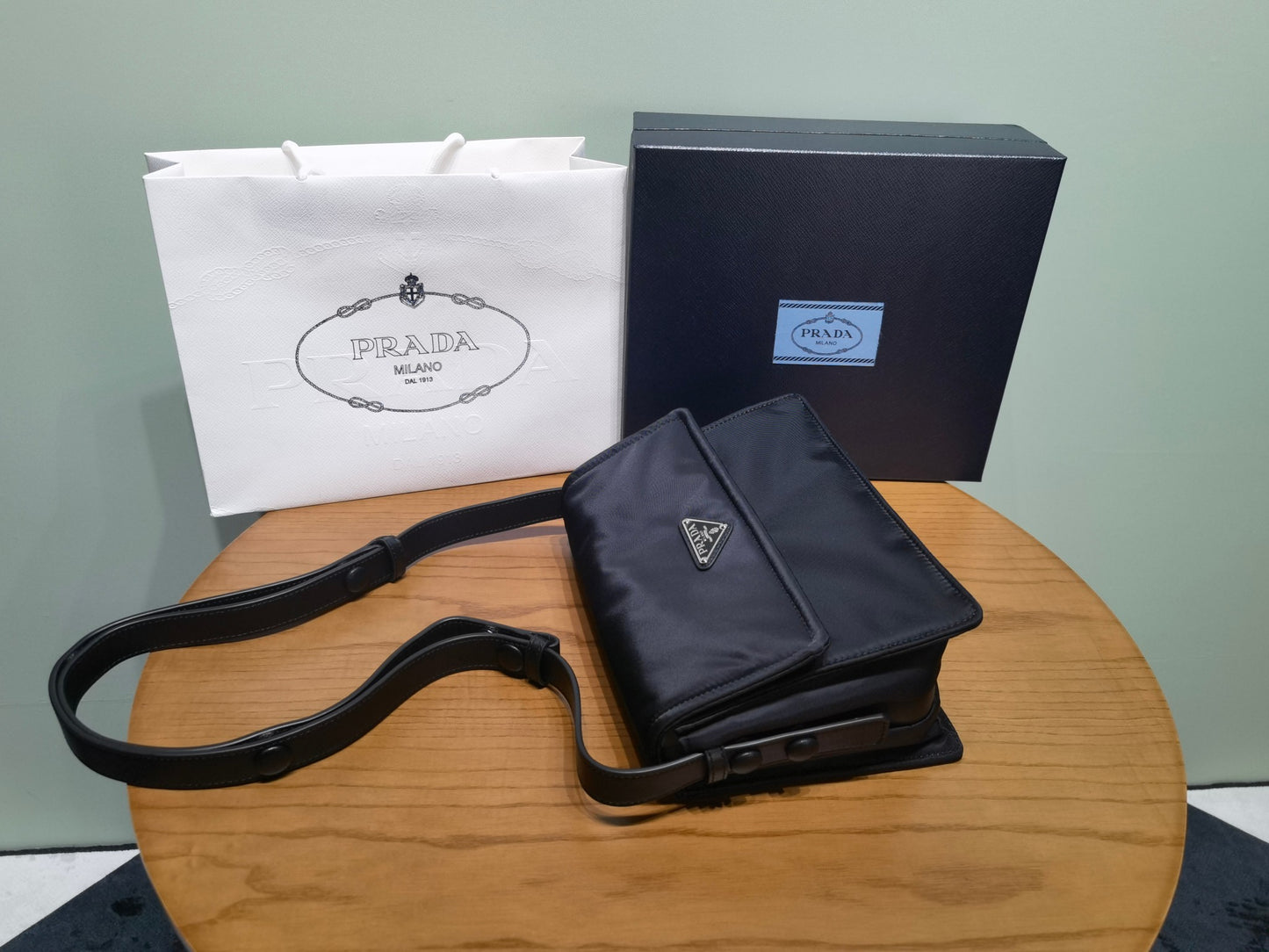 prada New Recycled Nylon Handbag 1NA339 black silver