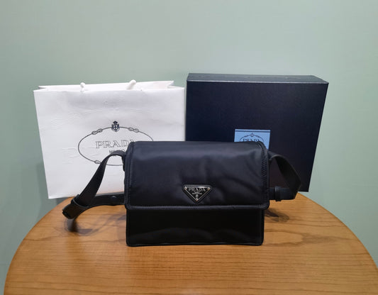 prada New Recycled Nylon Handbag 1NA339 black silver