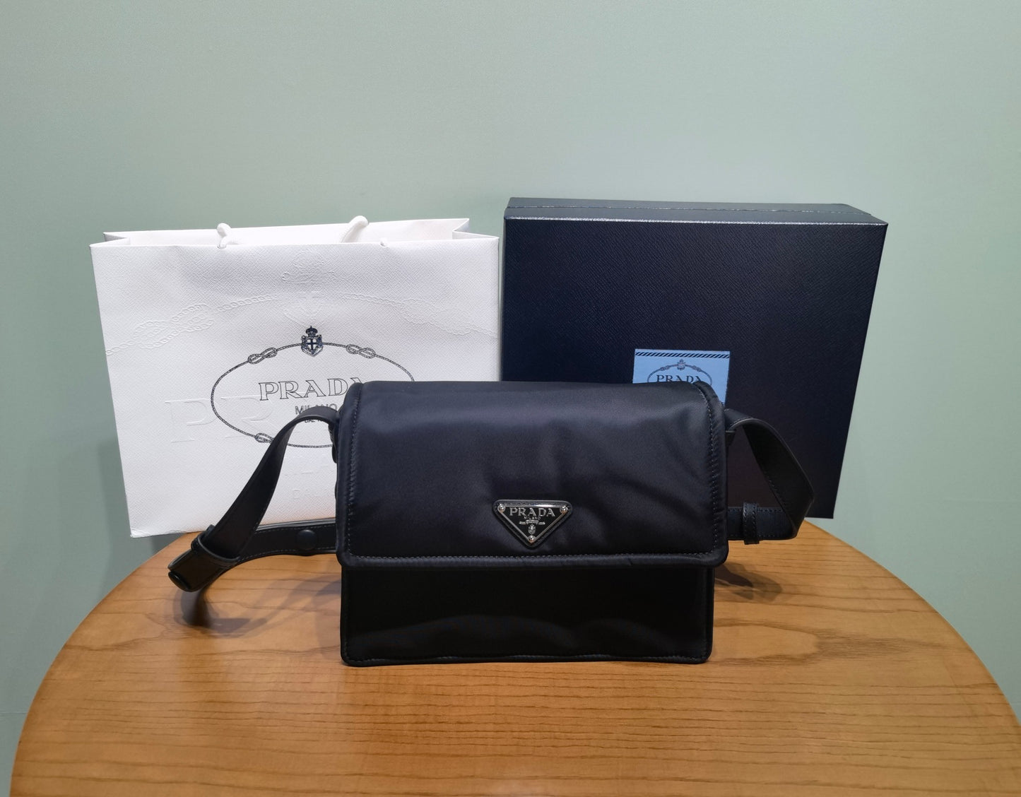 PRADA New Mini 23cm Nylon Lined Postman Bag 1BD313 Black