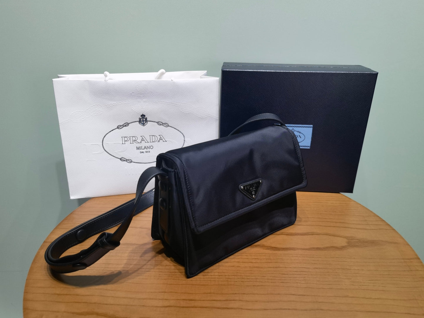 PRADA New Mini 23cm Nylon Lined Postman Bag 1BD313 Black