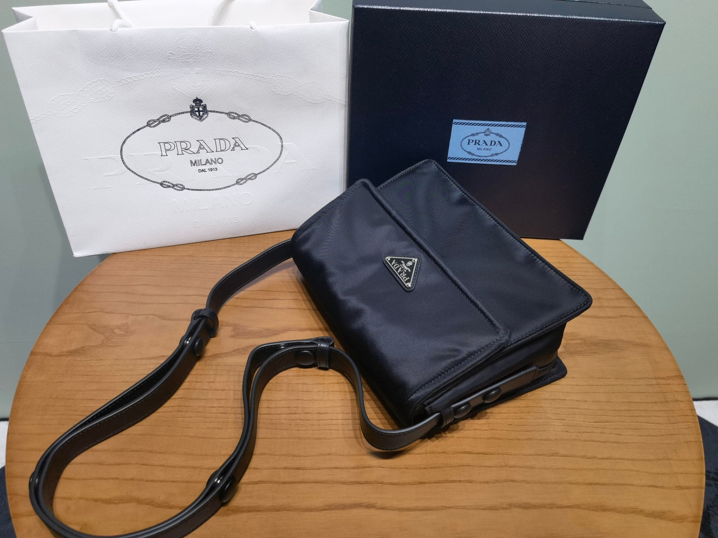 prada New Recycled Nylon Handbag 1NA339 black silver