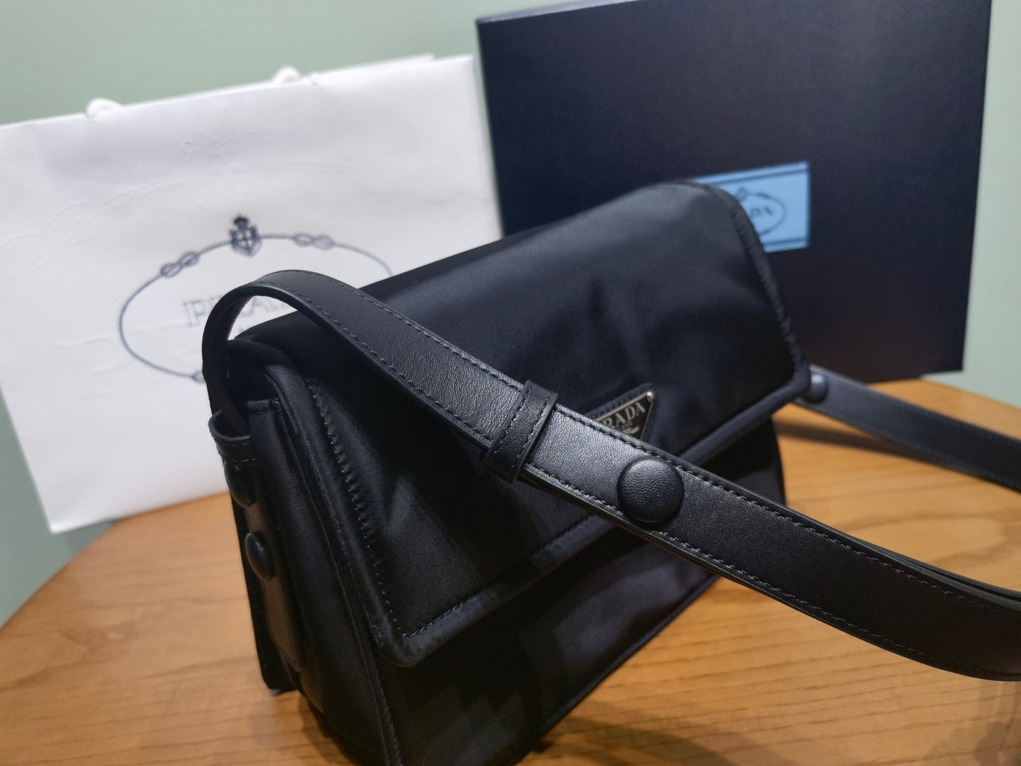 PRADA New Mini 23cm Nylon Lined Postman Bag 1BD313 Black