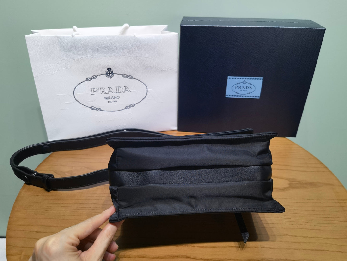 PRADA New Mini 23cm Nylon Lined Postman Bag 1BD313 Black