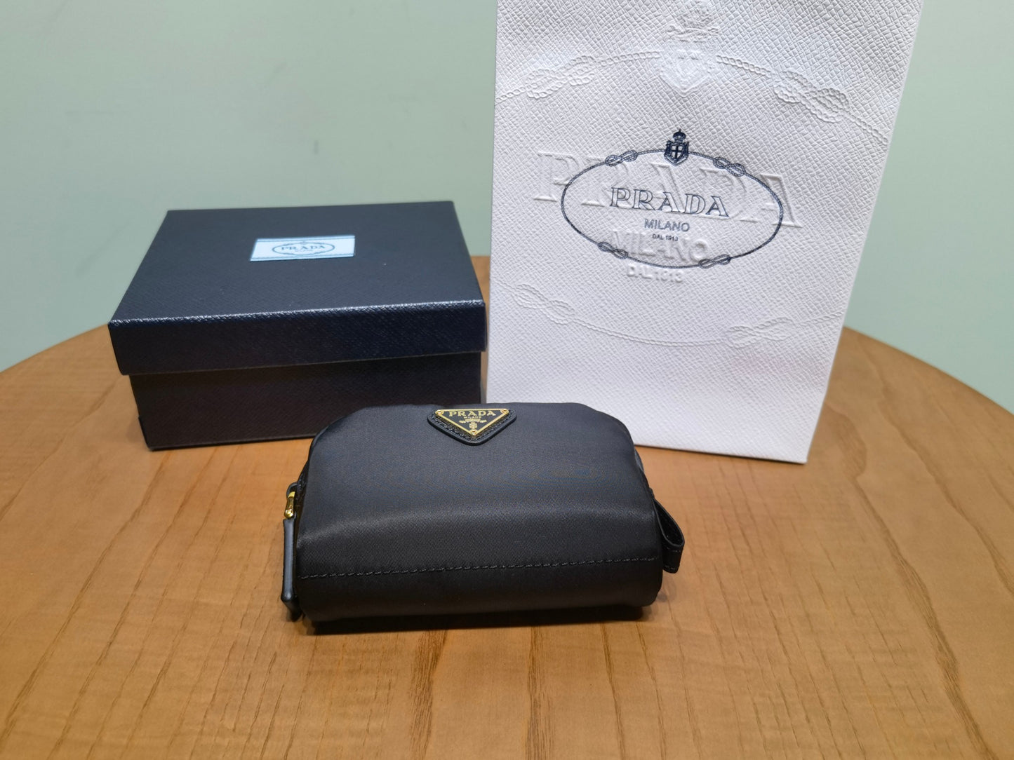 prada New Recycled Nylon Handbag 1NA339 black gold