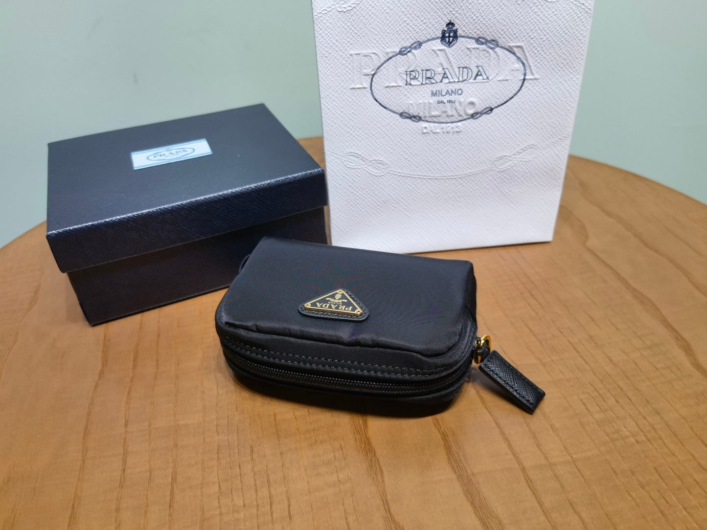 prada New Recycled Nylon Handbag 1NA339 black gold