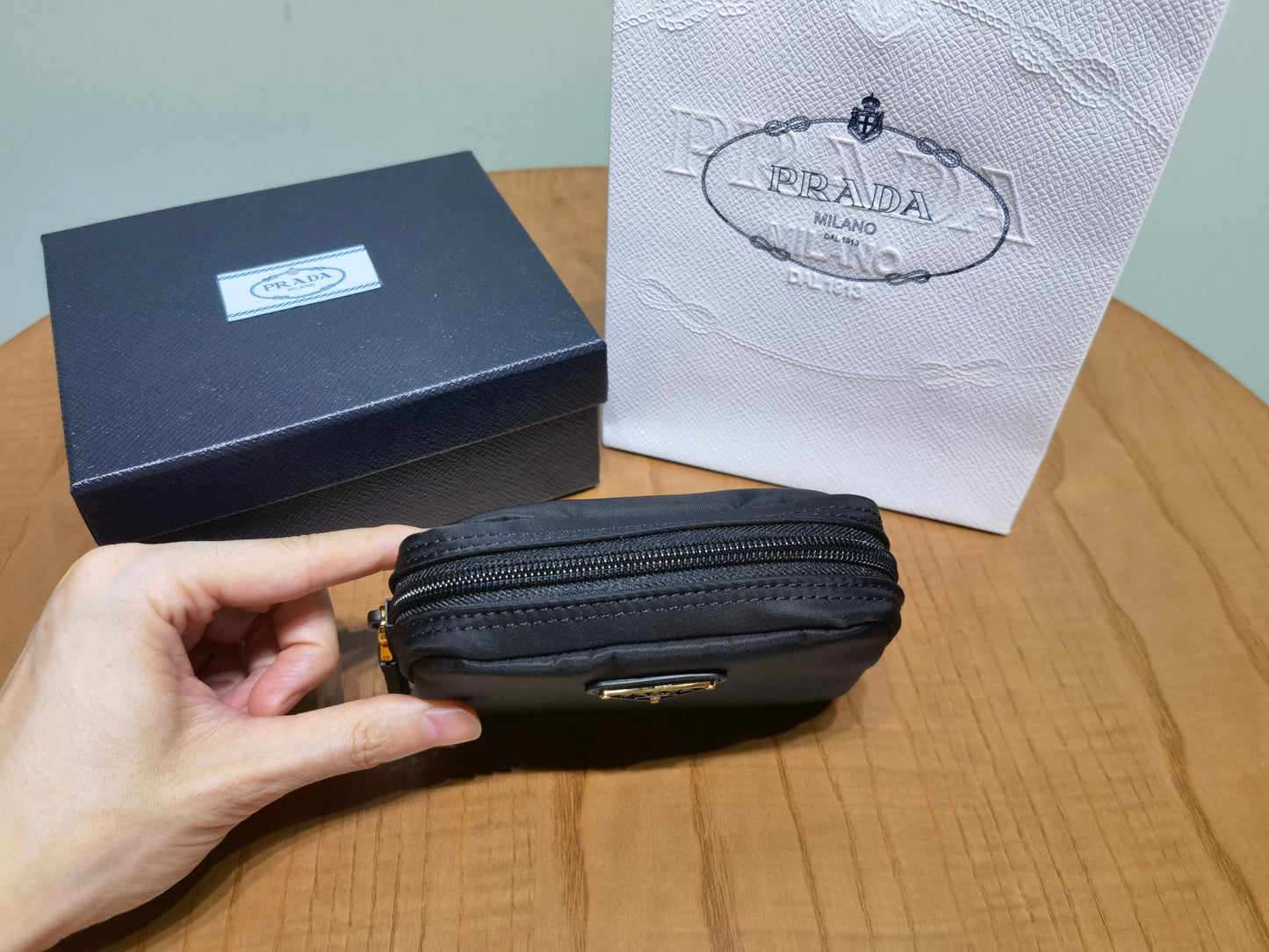 prada New Recycled Nylon Handbag 1NA339 black gold