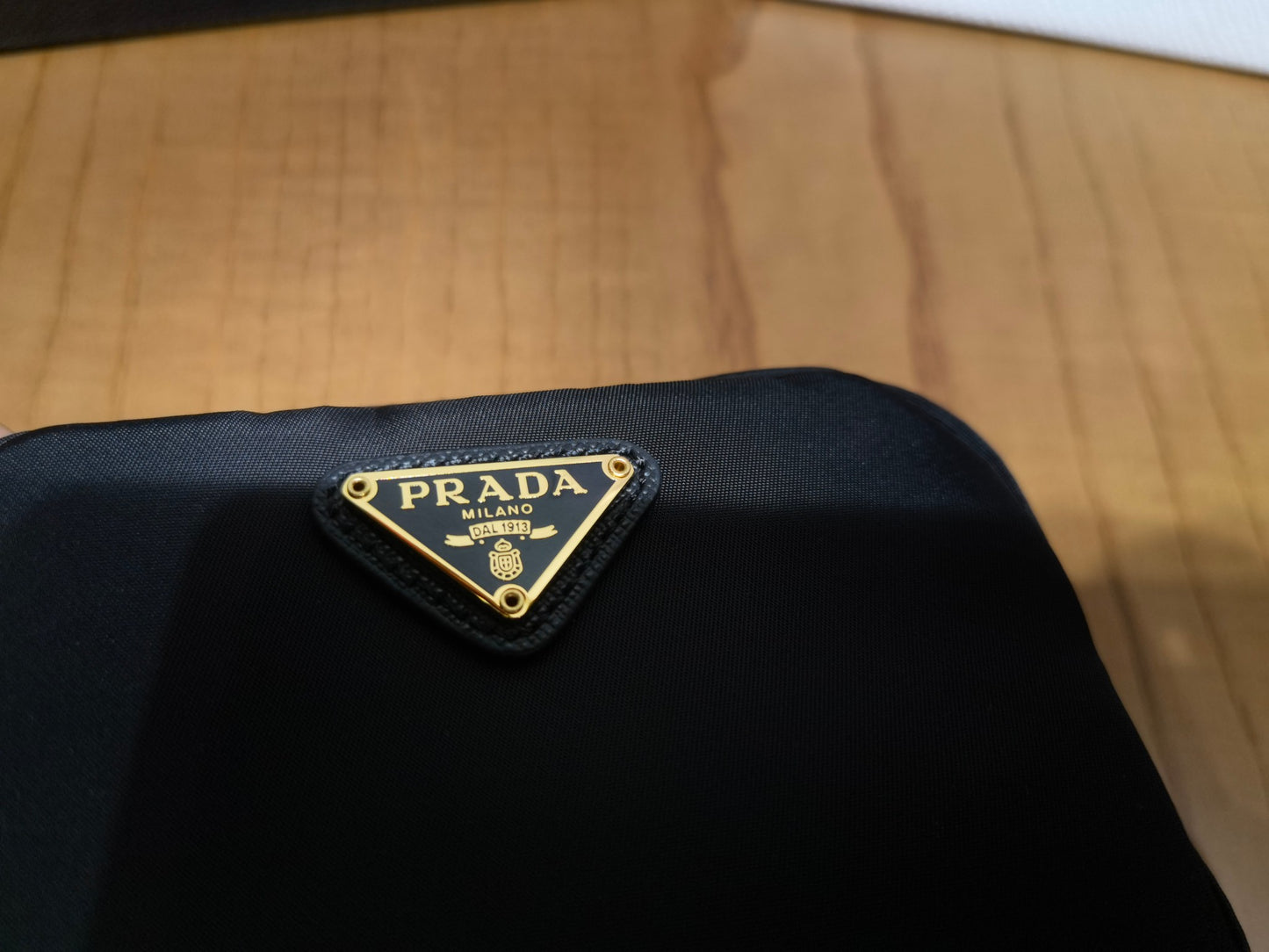 prada New Recycled Nylon Handbag 1NA339 black gold