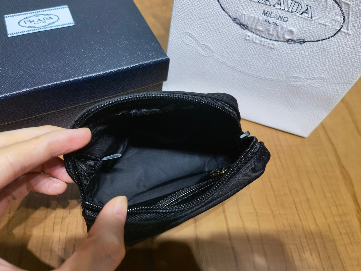 prada New Recycled Nylon Handbag 1NA339 black gold