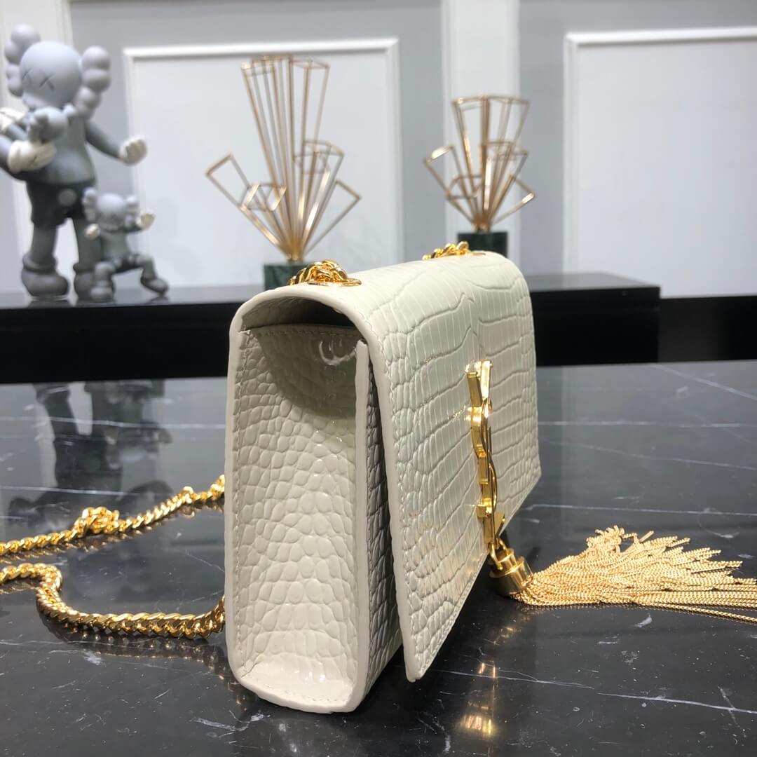 white crocodile texture  gold chain crossbody bag 