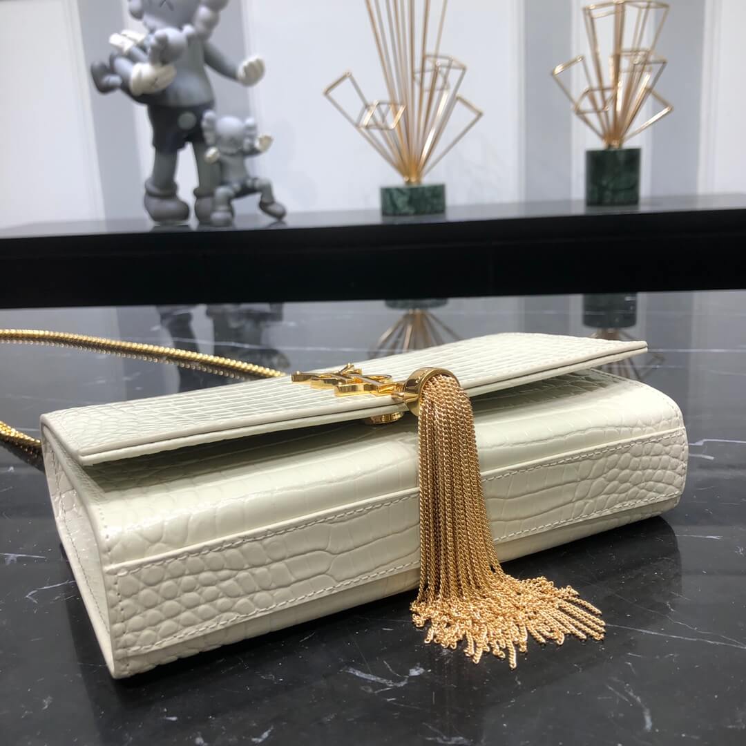 gold sling white cowhide leather bag 