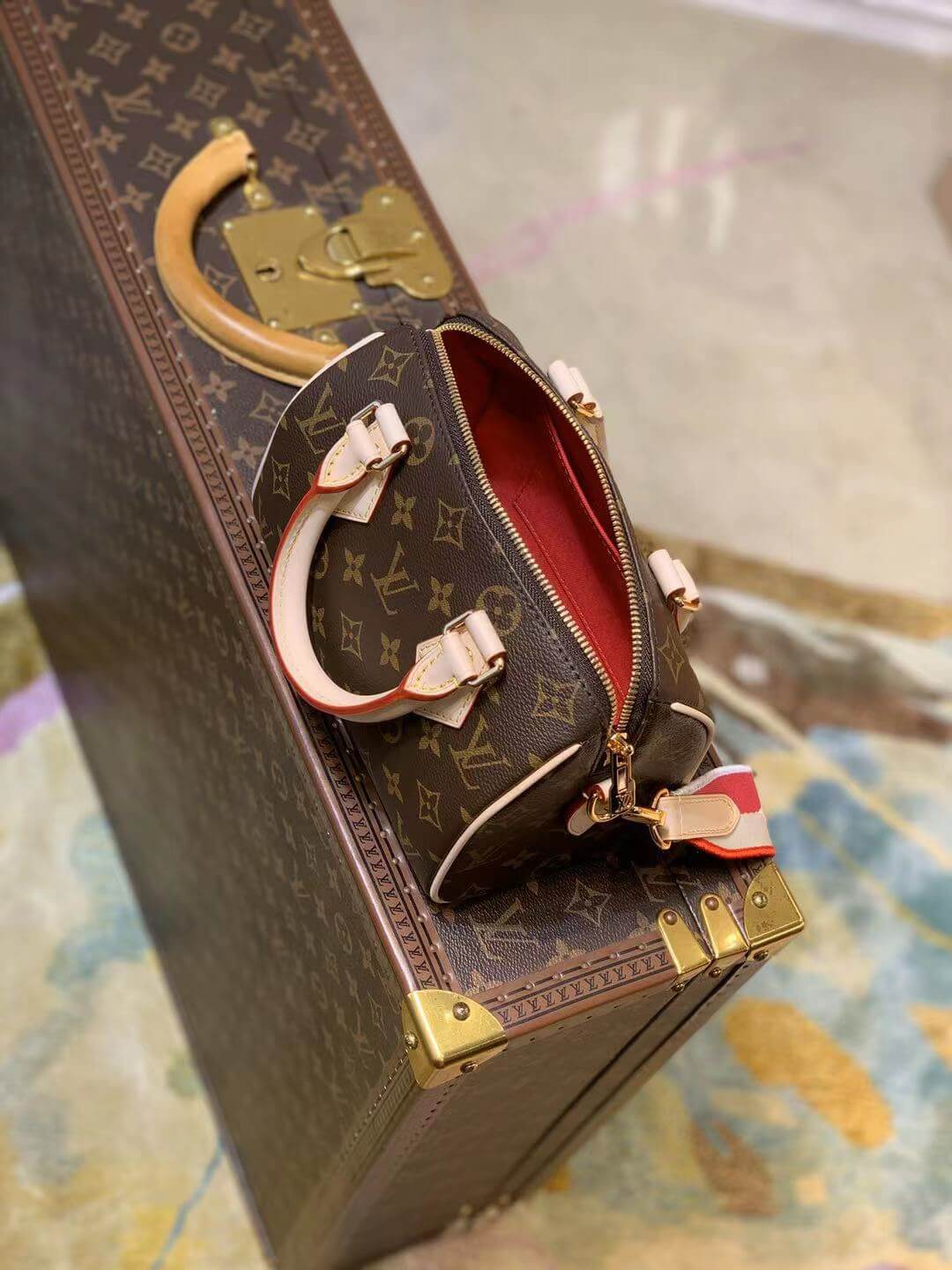 m45948 speedy bandouliere 20 bag fuchsia rose red