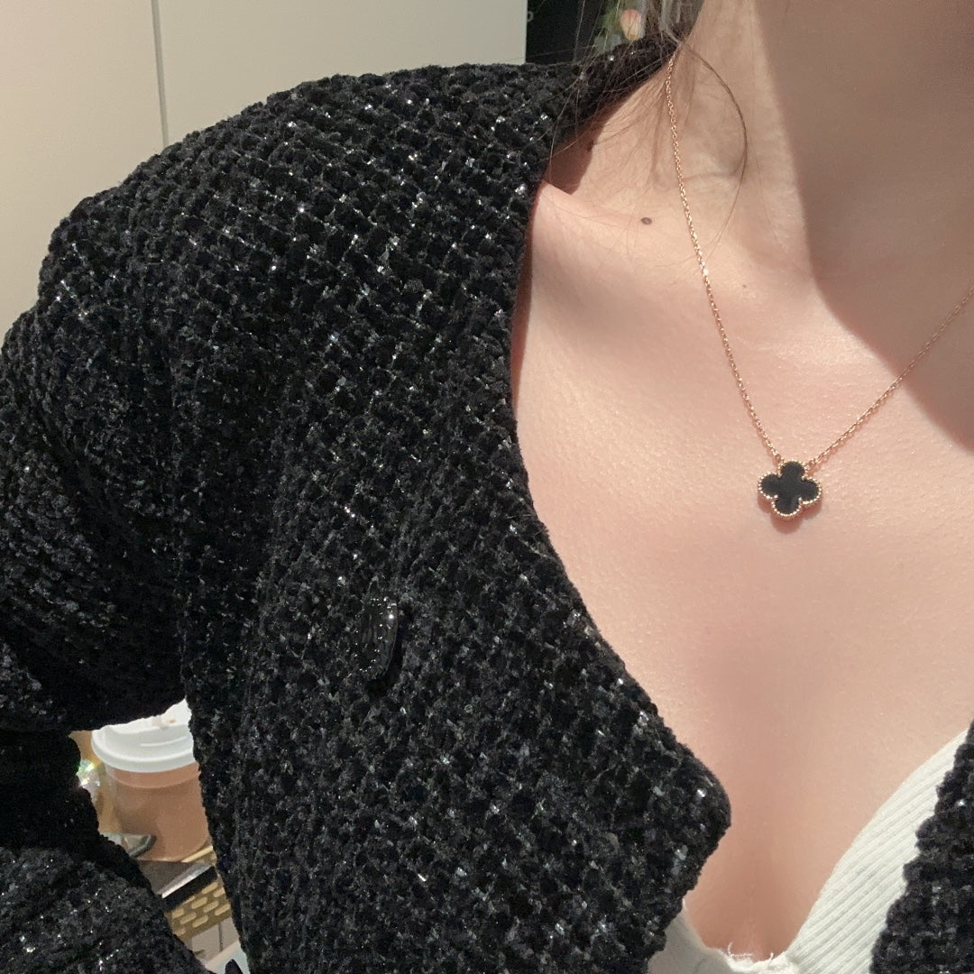 fd018 necklace bracelet four leaf clover free shipping black