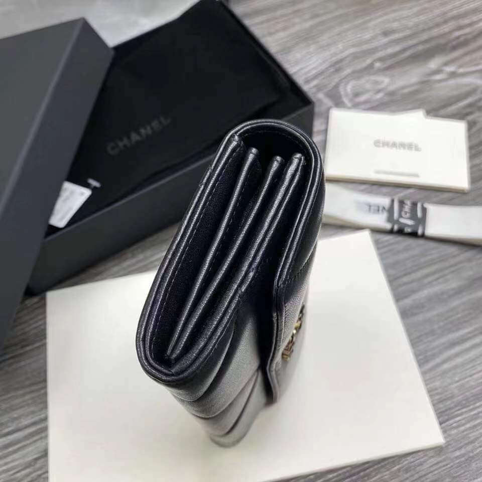 cha 22112801 black long chanel 19 wallet lambskin leather