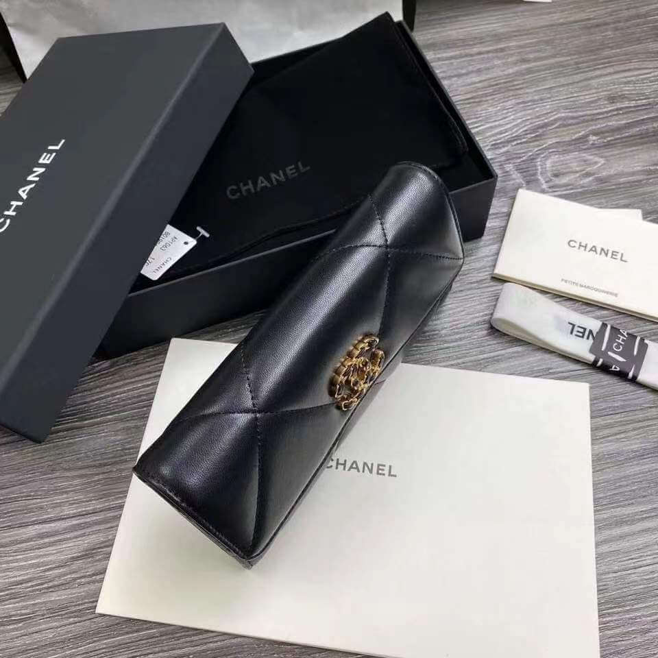 cha 22112801 black long chanel 19 wallet lambskin leather