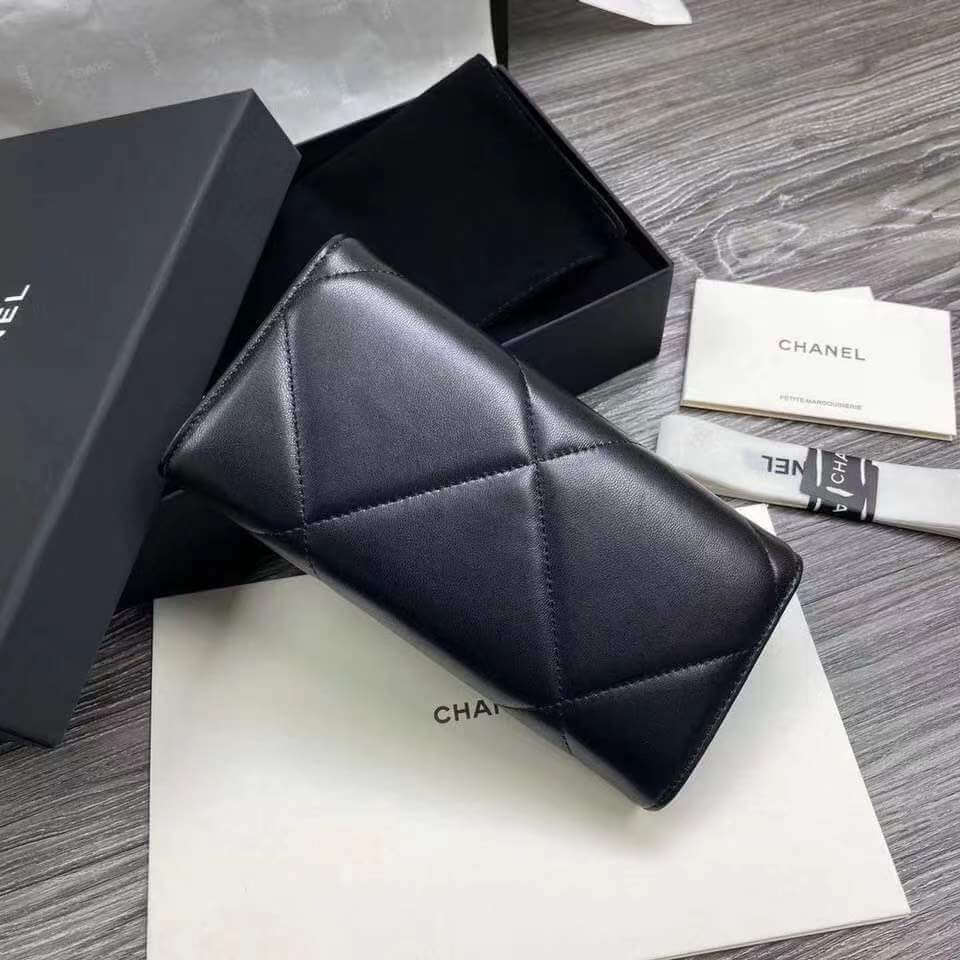 cha 22112801 black long chanel 19 wallet lambskin leather