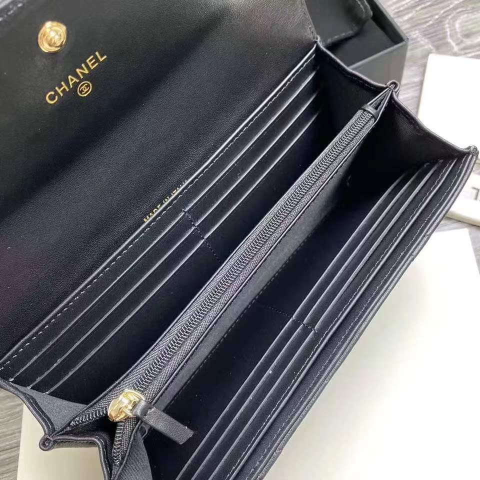 cha 22112801 black long chanel 19 wallet lambskin leather