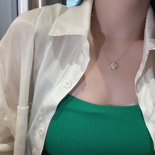 vd039 round leaf flower full diamond necklace free shipping