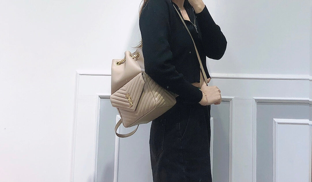 y s l 672609 backpack leather black apricot white