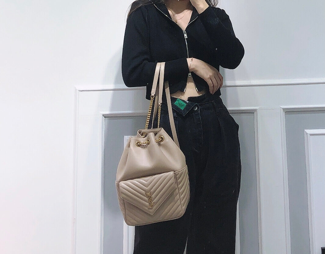 y s l 672609 backpack leather black apricot white
