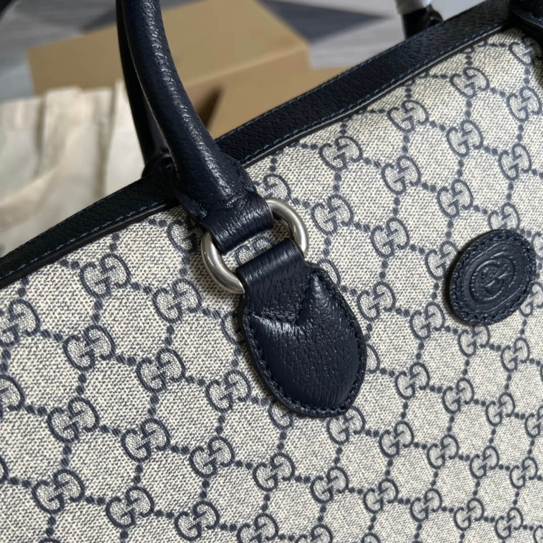 gc 674140 handbag blue pvc leather