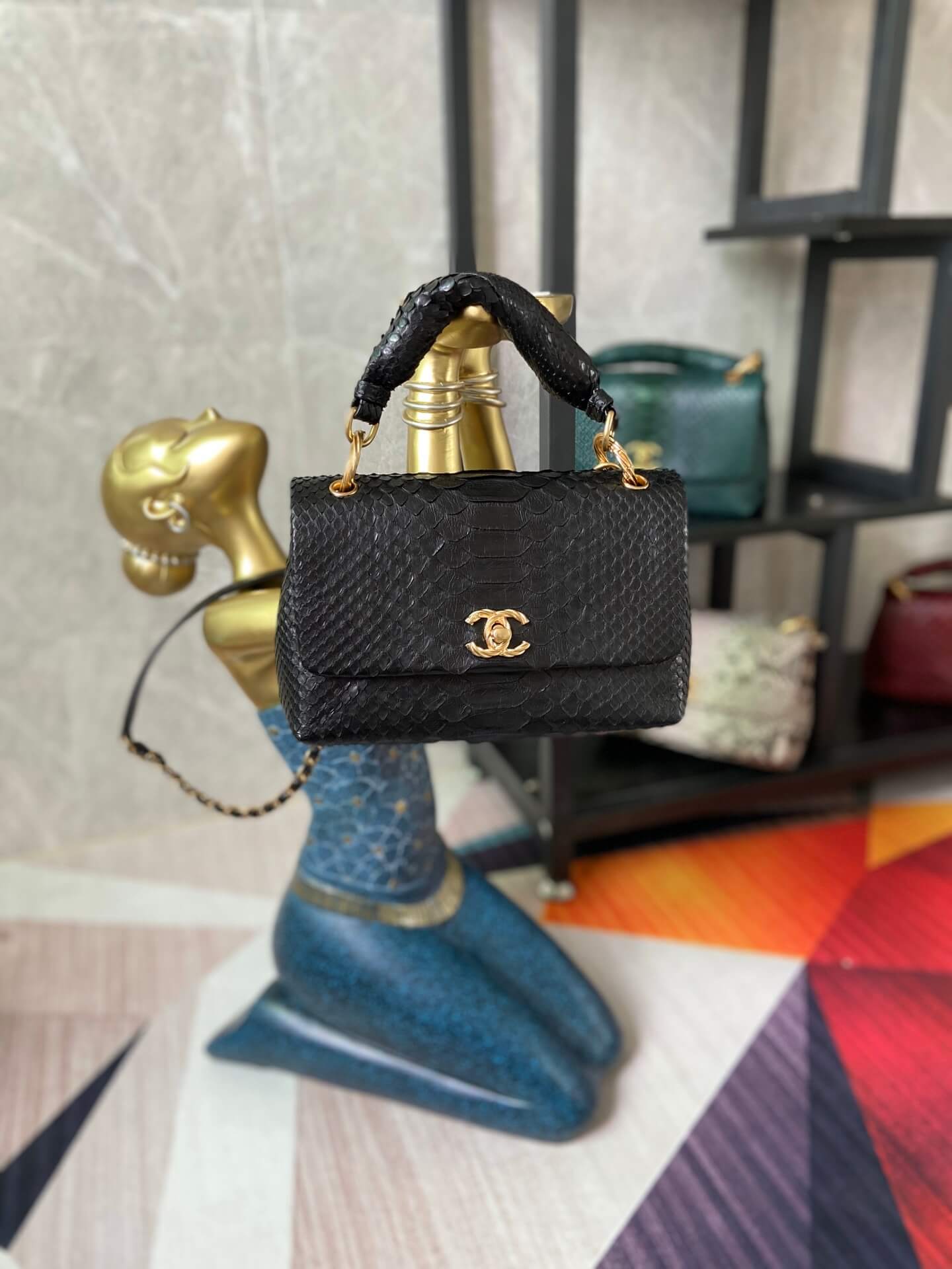 as2044 handbag blue black leather