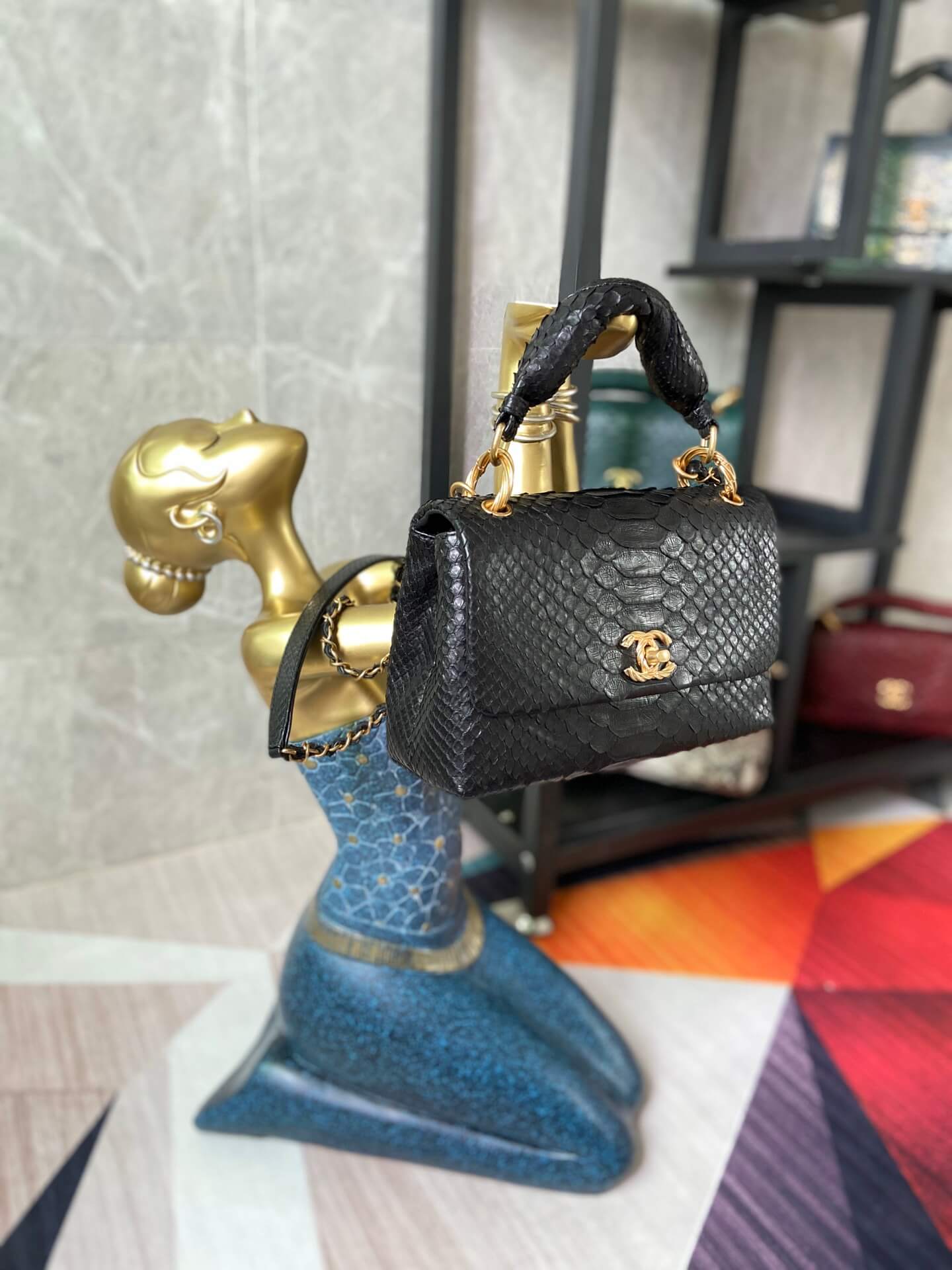 as2044 handbag blue black leather
